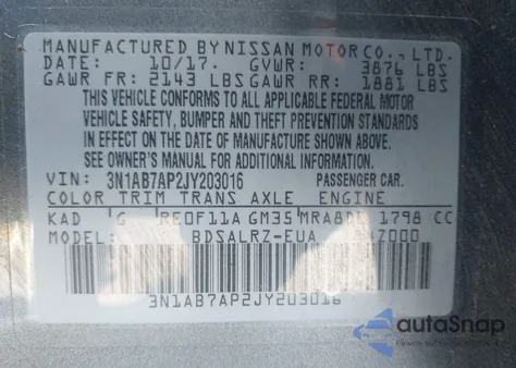 2018 Nissan Sentra Sr z USA, uszkodzony, nr VIN 3N1AB7AP2JY203016